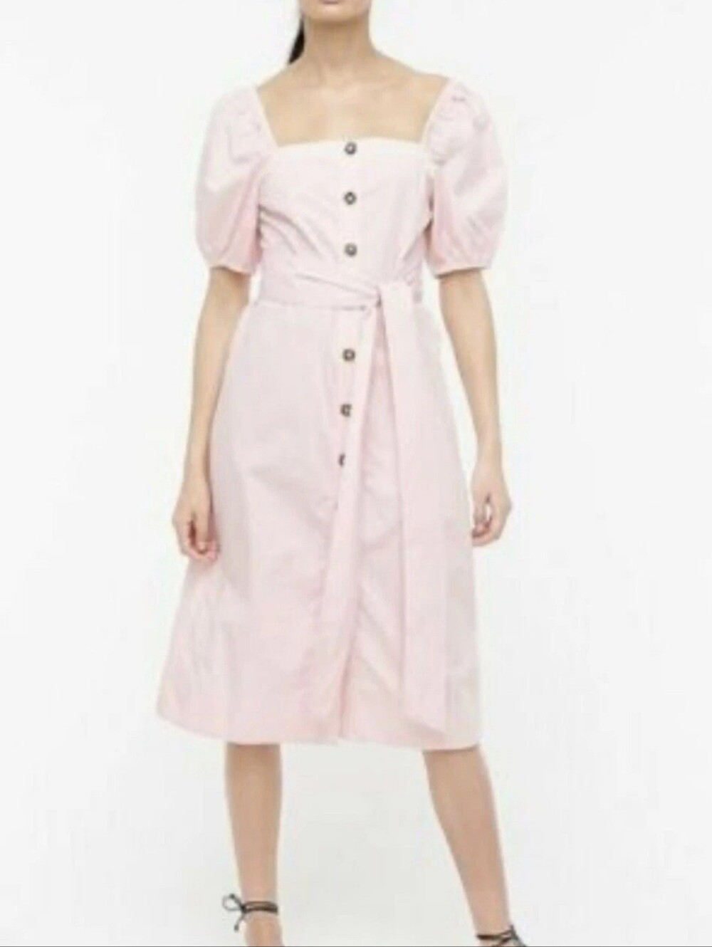 J. Crew Cottage Dress Blush Pink Cotton Square Neck Midi Dress Large NEW
